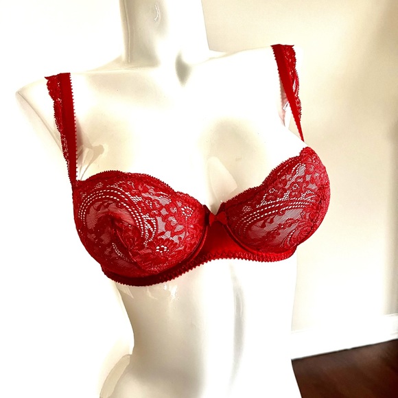 Vintage Lou from Paris, France, Satin & Lace Underwire Red Bra NWT - Picture 3 of 13
